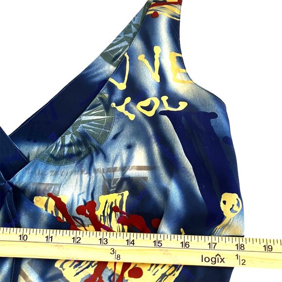 VTG Y2K Millennium Slip Dress SZ 14 Multicolor Abstract Print Love Compass Rose - Picture 8 of 9